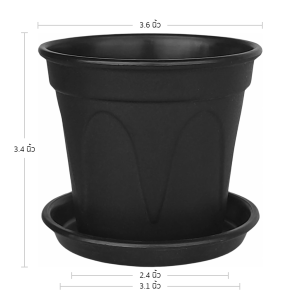 กระถาง กระถางกลม ลายย้อย+จาน ขนาด 4 นิ้ว สีดำ สีขาว สีเทา สีอิฐ Bundle 12 ใบ ชิ้น อัน