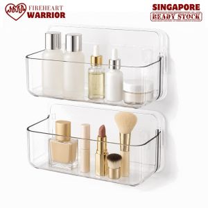 【Fireheart Warrior】 No Drill Bathroom Shelf Wall Mounted Transparent Storage Rack Organizer for Toiletries Kitchen