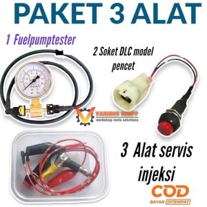PAKET Alat ukur tekanan fuelpump motor injeksi + alat Servis injektor motor dan mobil + soket dlc riset injeksi tombol soket