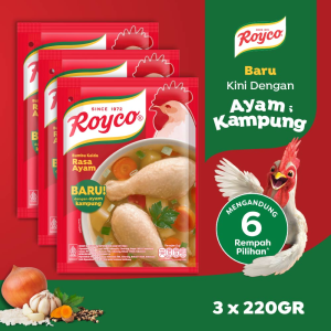 [Isi 3] Royco Bumbu Kaldu Penyedap Rasa Ayam Formula Baru Ayam Kampung 220g - Royco Penyedap Rasa Bumbu Penyedap Makanan Bumbu Kaldu