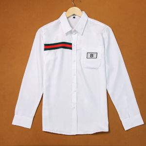 ÁO SƠ MI TAY DÀI DÂY PHỐI VIỀN THÂN 2 MÀU THÊU CHỮ B PHONG CÁCH