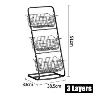 Kitchen Storage Rack Shelf Multi-Functional Removable 2/3 Layers Floor Stand Storage Basket Snack Vegetable Basket Storage Rack Dirty Clothes Basket Rack Wire Mesh Basket For Home Kitchen Bathroom Office ﻿