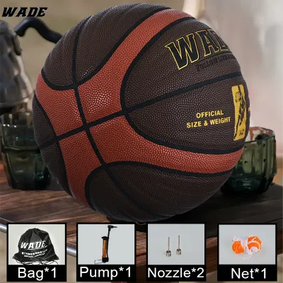 WADE Genuine Original PU Leather 7# Ball for Basketball Ball for Indoor/outdoor Ball for Boy Kids Unisex Soft Leather High Elasticity Free air pump bag pin net(WD-777QH003)