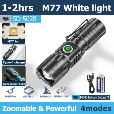 SENTER LED MINI 60W SMILING SHARK SD-5028 M77 - ZOOM LASER - CAHAYA TERANG - JARAK JAUH - ALUMINIUM