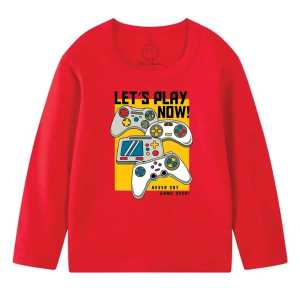 kaos atasan oblong anak laki laki lengan panjang motif GAME STIK PLAY katun 2 -10 thn