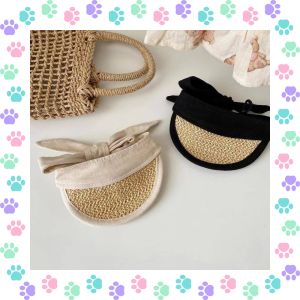 【original】 Whisker Pet Hat Pet Linen Mixed Hat Korean Ins Cat Dog Hat Teddy Bichon Sun Visor for Small Dogs Bucolic Dog Accessories Pet Photo Decoration
