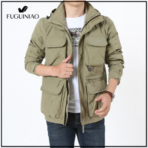 Fuguiniao Pocket many man jacket in the spring and autumn thin paragraph breathable middle-aged and old coat male outdoor equipment in large yards dad coat