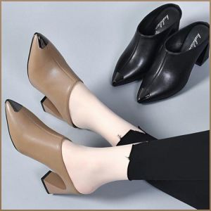 Mueller Slippers Chunky Heel High Heels Laziness Arch Support No Heel Anti-collision Fatigue Relief