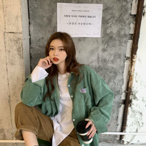 Kemeja Modis Sederhana Wanita Longgar Lengan Panjang Korduroi Korea Jaket Kemeja Musim Semi & Musim Gugur