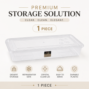 Multipurpose Long Clear Plastic Storage Box with Lid Fridge Organizer for Fruits Vegetables Snacks Desserts Graham Cake