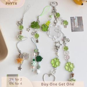 【จัดส่งภายใน 2-3 วัน】 1ชิ้นจี้กระเป๋าน่ารักใบโคลเวอร์สี่แฉกพวงกุญแจลูกปัดสำหรับผู้หญิงและเด็กผู้หญิงนำโชครูปดาวนำโชคเคสโทรศัพท์ขวดของขวัญตกแต่งที่มีเสน่ห์