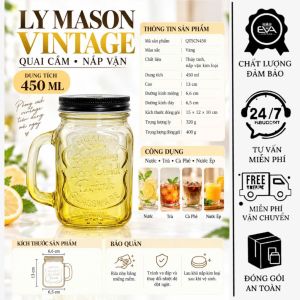 Bộ 2 Ly Thủy Tinh Nhiều Màu Mason Vintage 450ml Có Nắp Kim Loại Và Ống Hút