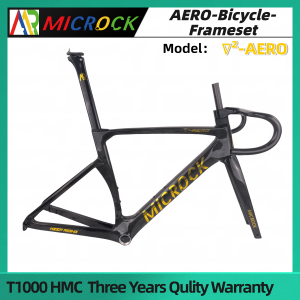 MICROCK T1000 HMC Full Carbon Fiber Aero Bike Frameset with handlebar only 820gInternal Rount Cable Lines with OEM Color GOLD MICROCK LOGO