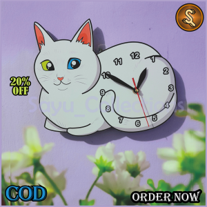 Jam Dinding Aesthetic Karakter Kucing Putih