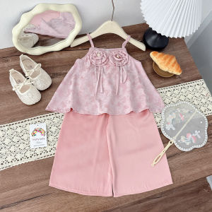 Set yếm 2 dây đính hoa xinh xắn chất lụa mềm cho bé gái đi chơichụp hình size 10-30kg