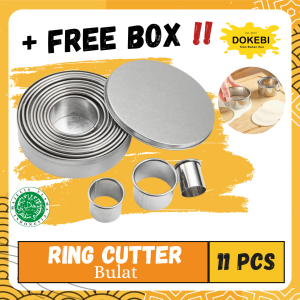 Cetakan Kue Bulat Cookie Ring Cutter Stainless Steel 11 PCS Per Set Dengan Wadah Penyimpanan