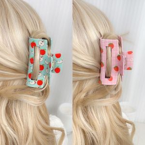 SI958 ลูกเชอรี่/แตงโม คลิปปูซีรีส์ผลไม้ รูปสี่เหลี่ยม กลวง คลิปฉลามกรดอะซิติก หวาน หลากสี ที่หนีบผมรูปทรงเรขาคณิต ผู้หญิง/เด็กหญิง