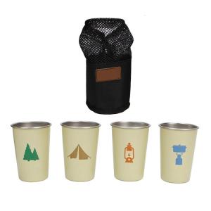 4pcs Stackable Camping Water Cup Stainless Steels Drinking Cup Camping Coffees Milk Mugs Travel Cups with Storage Bag
