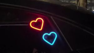 Car Atmosphere Light Solar Emitting Sweet Heart Wiring-Free Triangle Window Interior Decoration Neon Lamp Motor Modification
