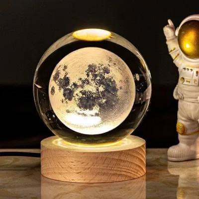 Quả Cầu Pha Lê - Đèn Ngủ 3D Pha Lê Phát Sáng Kèm Đế Gỗ Trang Trí Phòng Ngủ Giáng Sinh Làm Quà Tặng - Đèn Quả Cầu Pha Lê Phát Sáng Siêu Xinh