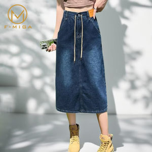 F.MIGA C75 Korean High Waist A-Line 3/4 Rok Midi Panjang Wanita - Hitam