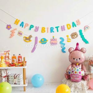 Dây chữ sinh nhật HAPPY BIRTHDAY dạ kèm dây dây stick hình trang trí sinh nhật nhà Baby bee