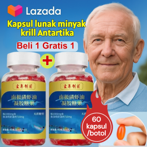 【Beli 1 Gratis 1】Kapsul Minyak Krill Antartika Minyak Krill Lesitin Astaxanthin Mengembalikan Pembuluh Darah Yang Sehat 60 Kapsul/Botol
