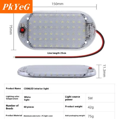 [COD] PkYeG TOOL หลอดไฟ LED ติดภายในรถยนต์12V-80V หลอดไฟสีขาวสำหรับรถตู้รถบรรทุก RV รถแคมป์ไฟติดเพดานในร่ม