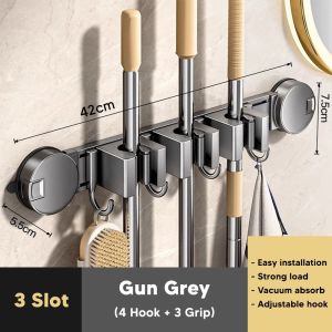 [Adjustable] ROCO Pemegang Batang Mop Suction Cup Mop Holder Bathroom Wall Mount Hanging Rack Rak Penyimpanan