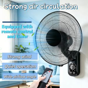 【COD】Black wall-mounted fan with 3-speed adjustment wide-angle air supply remote control.