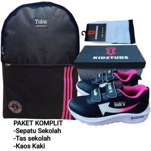 KIDZTUBS Sepatu Sekolah Anak Paket Komplit Sepatu Sekolah + Tas Sekolah + Kaos Kaki Size 28 29 30 31 32 33 34 35 36 37 TUBS2043021925
