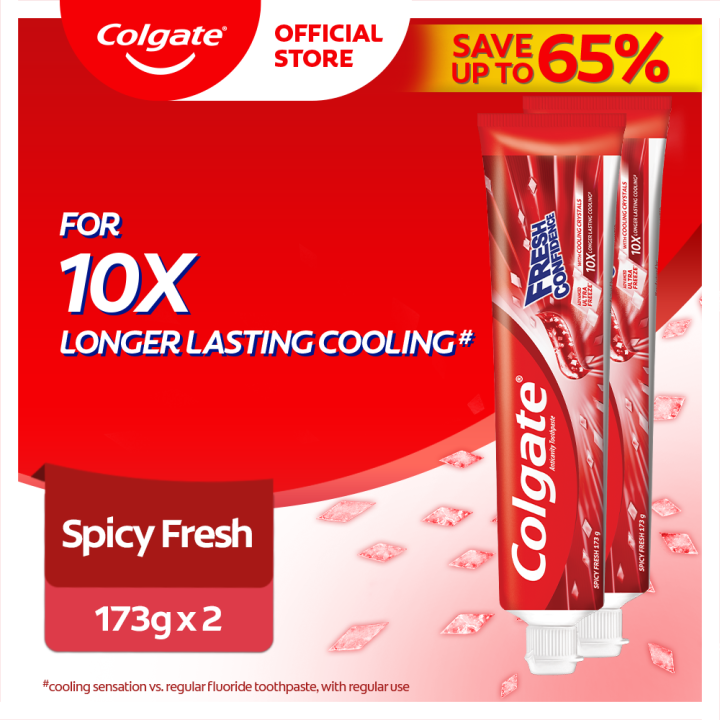 Colgate Fresh Confidence Anticavity Toothpaste with Cooling Crystals Spicy Fresh 173g Twin Pack