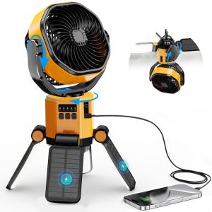 Solar Energy Portable Type C Wireles Rechargeable Fan 6000mAh Camping Fan Kipas Camping Silent Small Electric Fan
