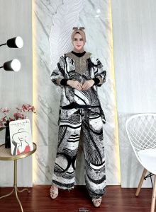 One Set AllSize / Setelan Waka Monocrome Rayon Wanita JUmbo LD 120cm