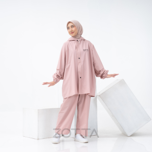ZOTTA Jas Hujan Wanita Aesthetic Lucu Pink Stelan Celana