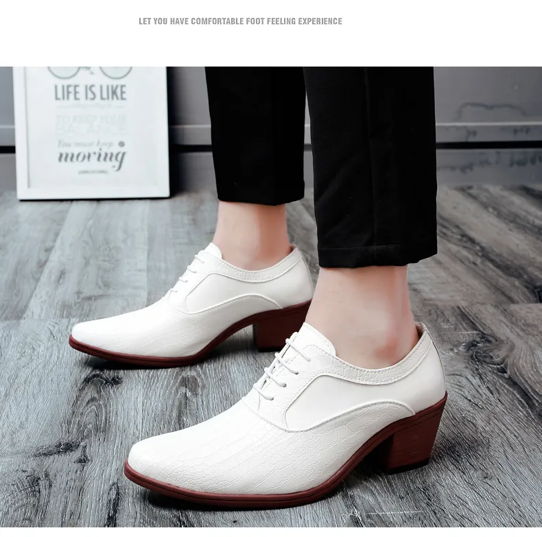 High Heel Leather Shoes for Men White Wedding Shoes