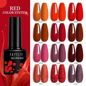LILYCUTE Red Color Nail Gel Polish Semi Permanent Varnish Top Coat UV LED Nail Gel 7ML
