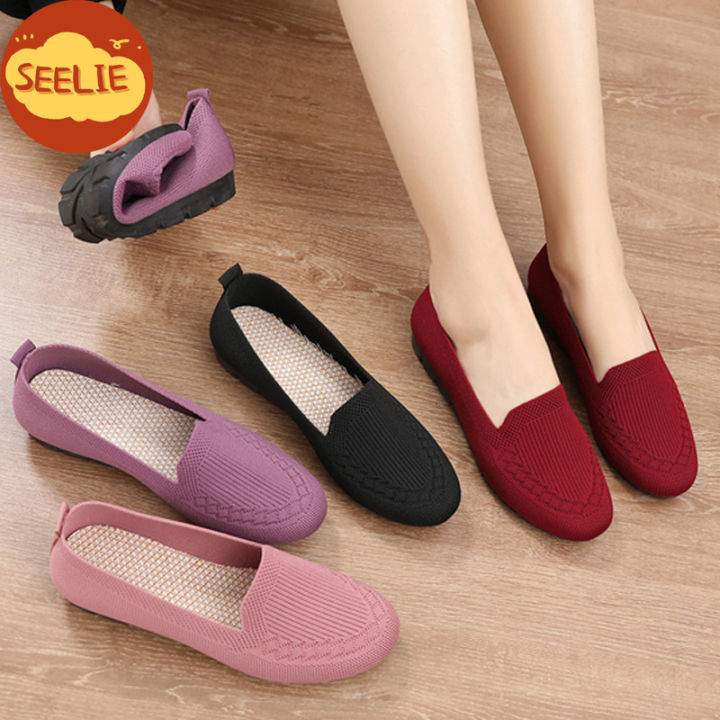 Women's Loafer Doll Shoes Soft Sole Lightweight Fly-knit Breathable Flat  Shoes Office Casual Shoes Lazada PH