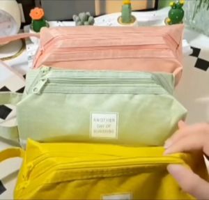 Oxford cloth portable pencil case large capacity double layer canvas zipper pencil bag stationery