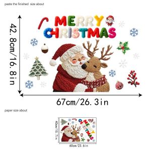 DECALE 2D Flat Printed 3D Christmas Static Cling Decal Waterproof Removable Static Xmas Party Door Stickers Cat Exquisite Plush Weaving Style Glass Window Sticker New Year