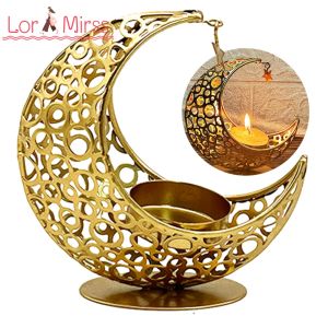 Home Table Decor Eid Mubarak Candle Holder Moon Shape Ramadan Tea Light Holder for Festive Celebrations