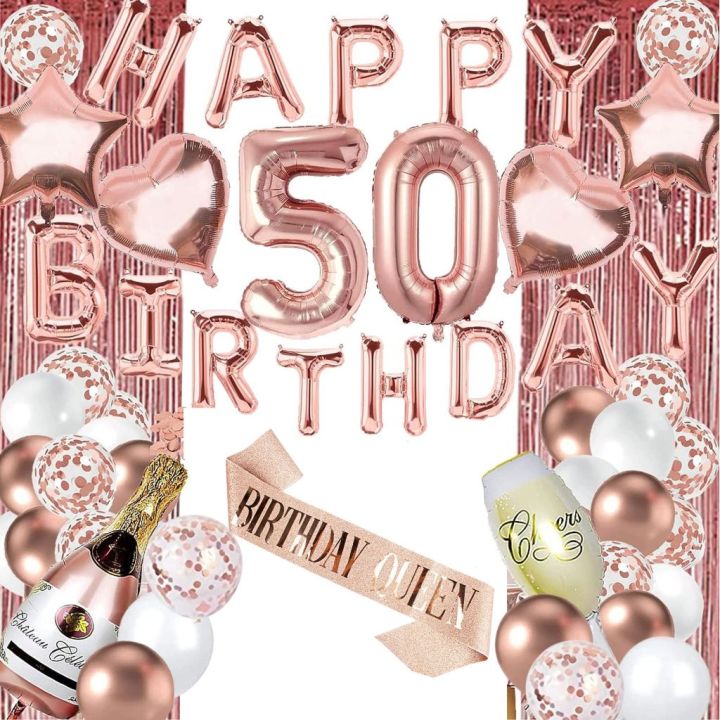(SG SELLER) 50th Birthday Decorations, 50th Birthday Balloon, Rose Gold