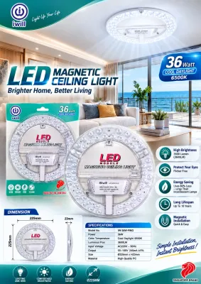 BEST SELLER! IWill LED Magnetic Circular Ceiling Light (IW-36W-RNG - Day Light) (Diameter 225mm)