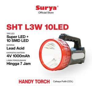 Surya Senter Tangan Super Terang 2in1 SHT L3W 10LED Cahaya Putih Rechargeable