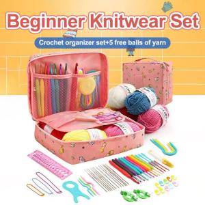 Complete Crochet Kit for Beginners DIY Crochet Set with All Materials DIY Beginner Knitting Weaving Tools with Storage Bag Portable Yarn and Hook Tools for Knitting Handmade Crafts Perfect for Crafting Ideal for Learning and Creating Handmade Gifts
