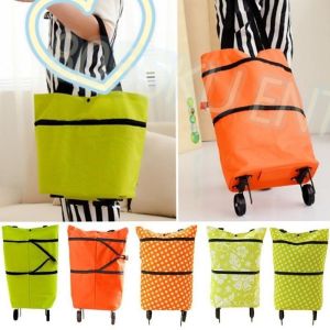 Portable Folding Shopping Bag With Wheels 环保购物袋带轮子防水买菜包