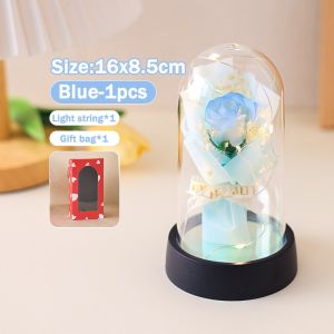 Artificial Rose Flower Glass Cover Dome Eternal Rose Flower Bouquet LED Valentines Girlfriend Gift