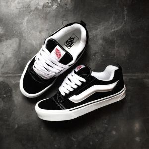 Sepatu Vans Knu Skool Black White Sneakers Gemuk  Pria Waita Casual
