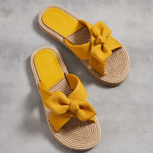 [Free Shipping] New Summer Handmade Waterproof Slip-Resistant Breathable Flat-Soled Slip-On Sandals With Cross Bow Design And Straw Weave