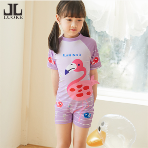 Luoke kids swimming suit girls thick New Girls Childrens One Piece Swimsuit Girls Purple Flamingo Pink Swimsuit Surfwear Free Swimsuit Cap